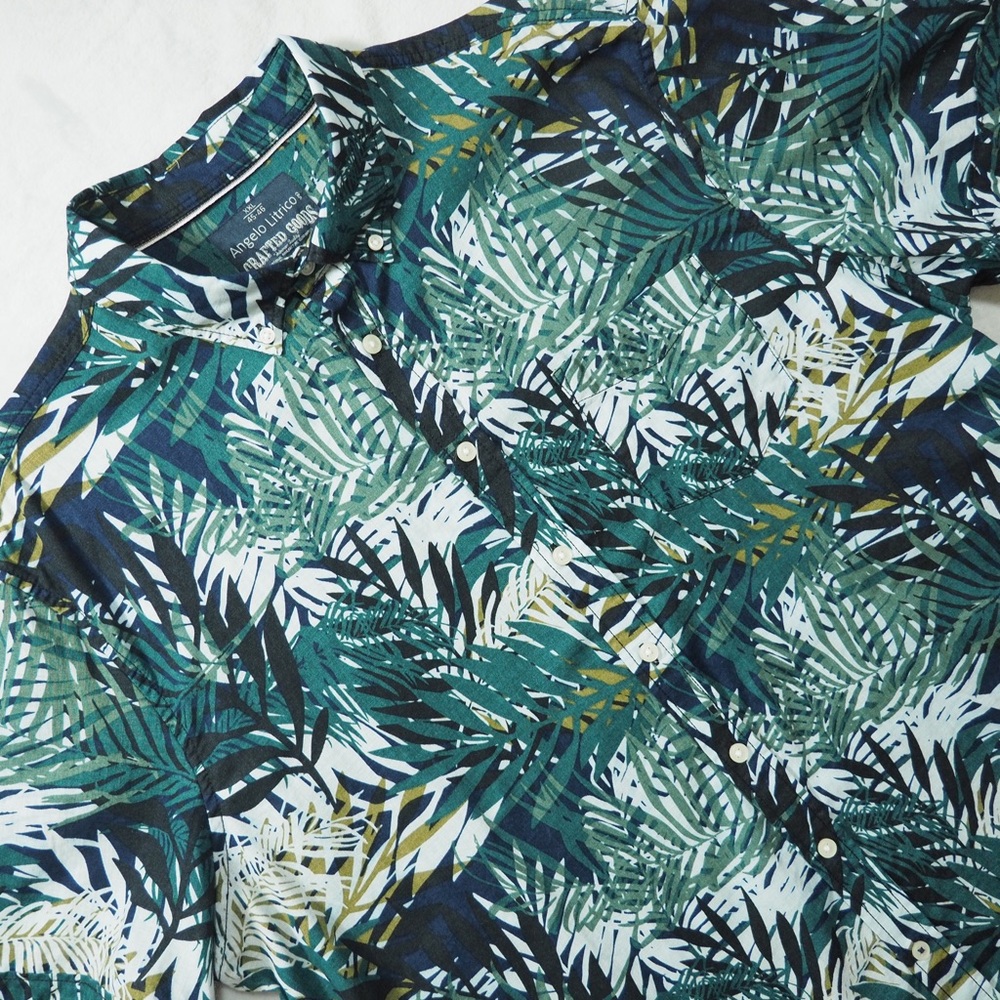 Angelo Litrico Green Tropical Print Casual Button-Down Shirt